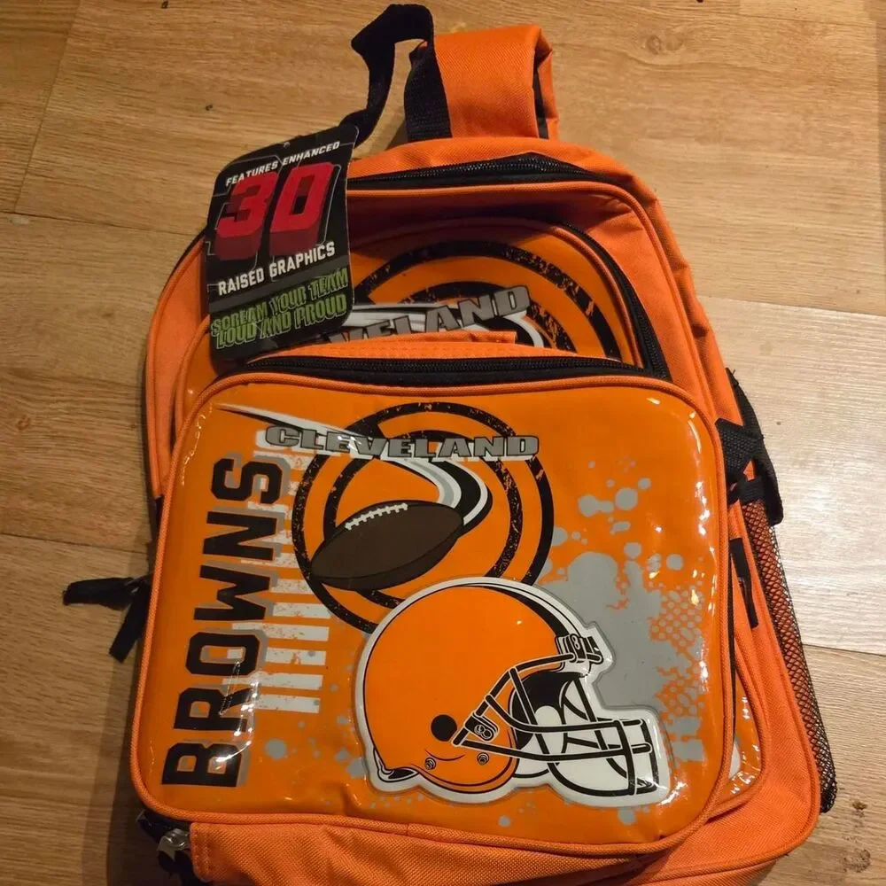 NWT NFL Cleveland Browns 3D Graphic Backpack & Lunch Box Set Streetwear